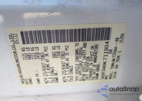 2022 Nissan Rogue S Intelligent Awd z USA, uszkodzony, nr VIN 5N1BT3ABXNC711904